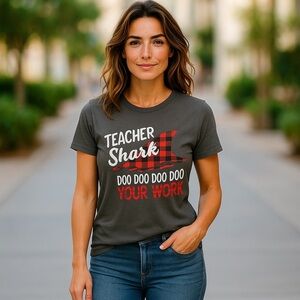 Teacher Graphic T-shirt Shark Do your homework gray small